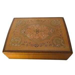 VTG Italian Sorrento Ware Inlaid Wood Trinket Jewelry Box – Foliate Scroll Italy